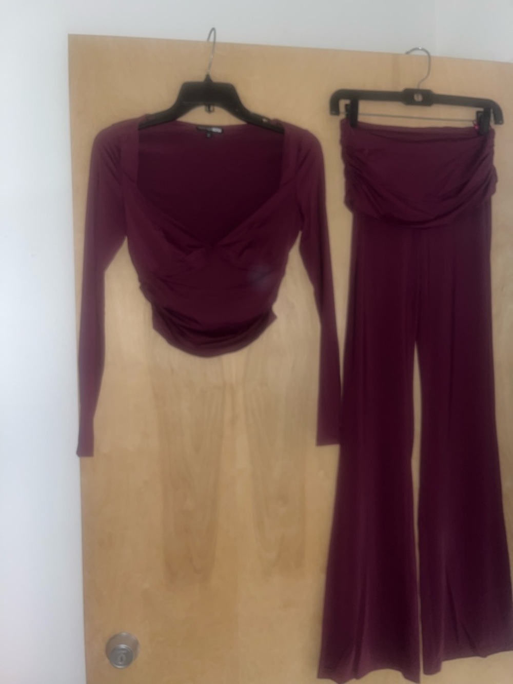 Fashion Nova Burgundy Wide-Leg Jumpsuit Set